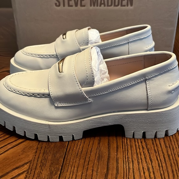 STEVE MADDEN LAWRENCE BONE LEATHER LUG SOLE SHOES. NWT. SIZE 7. - Picture 3 of 6
